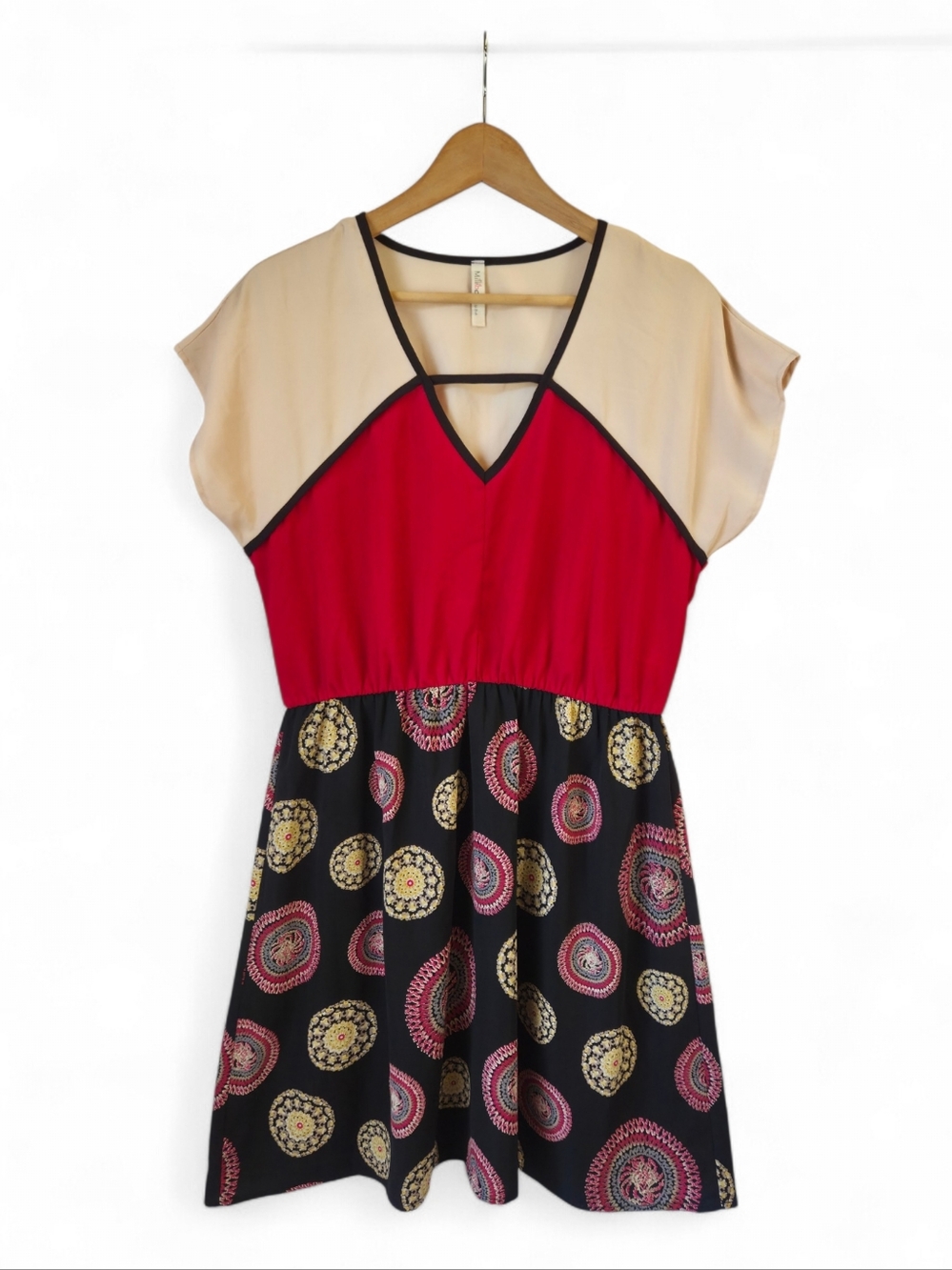 Millibon Red and Cream Patterned Dress Large